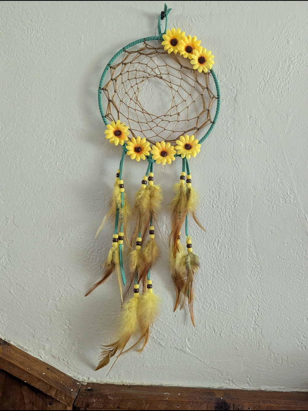 Yellow Sunflower Dreamcatcher with Teal Hoop